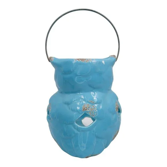 Apropos Home Collection Ceramic Owl Candle Holder/ Lantern Blue 7" - Picture 4 of 12